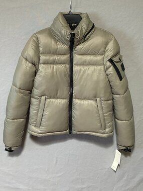 Madden Girl Sage Green Puffer Jacket Zip Hood Junior XS Gorpcore Y2K Urban NWT.